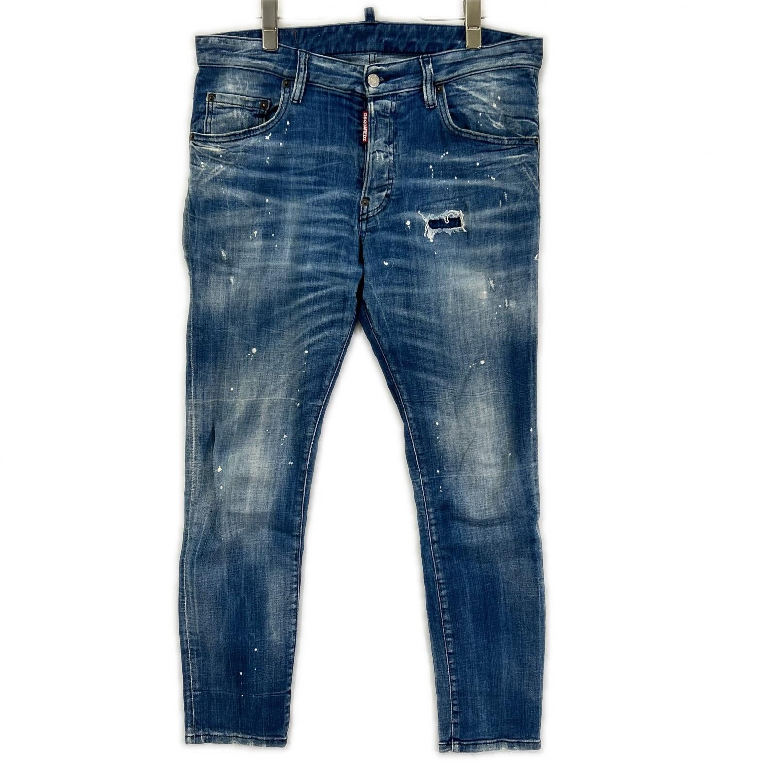 DSQUARED2 ディースクエアード S74LB1642 インディゴ ダメージ加工 SKATER JEAN/スケータージーン ペイントデニムパンツ ボトムス