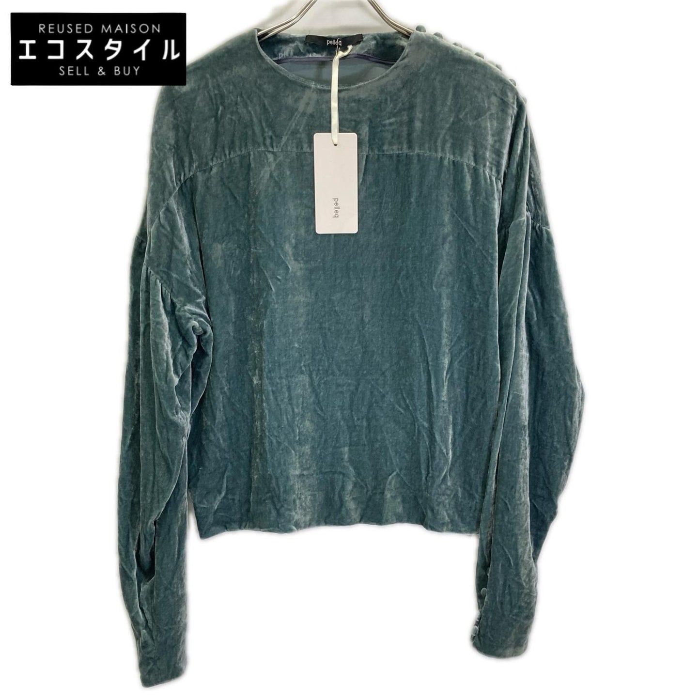 pelleq ペレック SB0101-AW22 ブルー レーヨンシルク ベルベット プルオーバー トップス