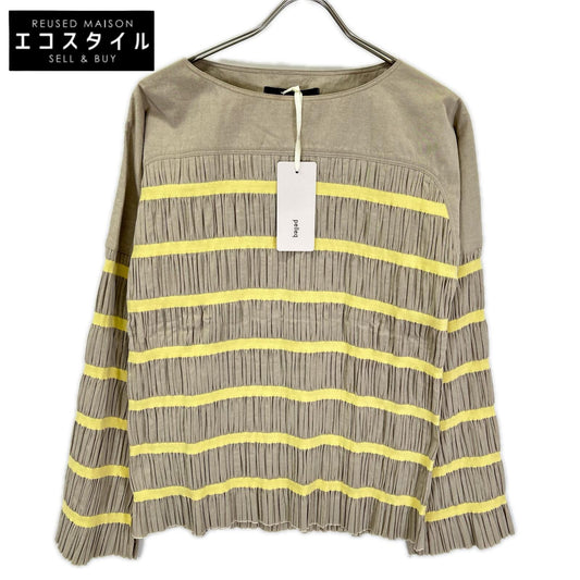 pelleq ペレック SB0601-WS21 イエロー×ベージュ コットン混 Shirring striped tops トップス