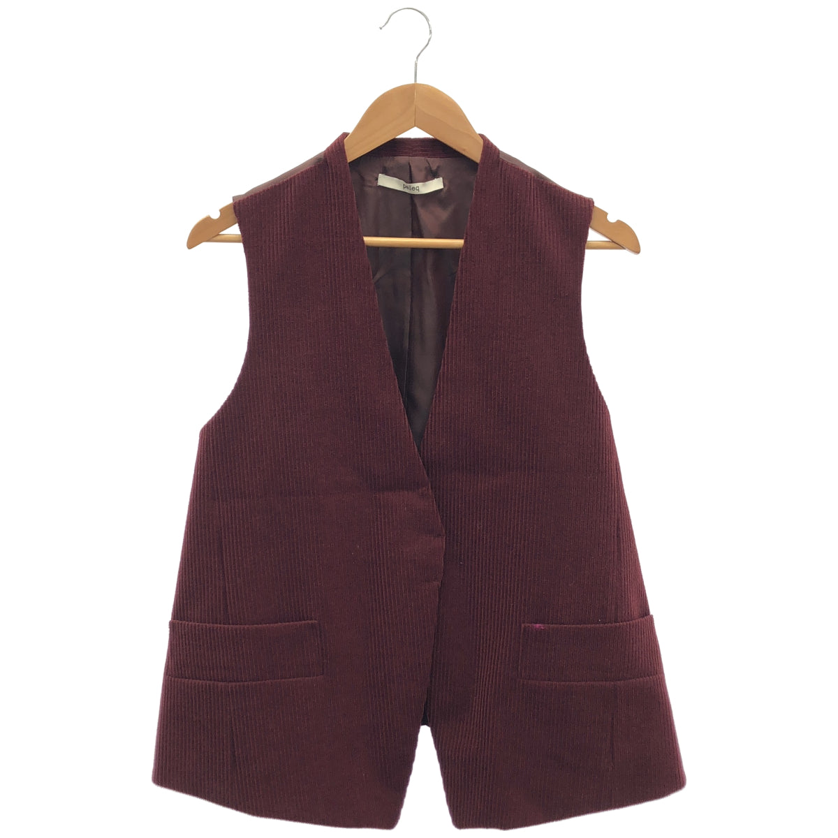 pelleq ペレック JK0404-AW22 ボルドー ウールコーデュロイカラーレスコートベスト トップス