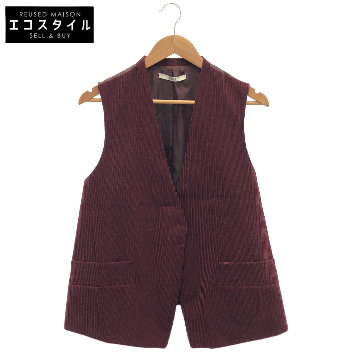 pelleq ペレック JK0404-AW22 ボルドー ウールコーデュロイカラーレスコートベスト トップス