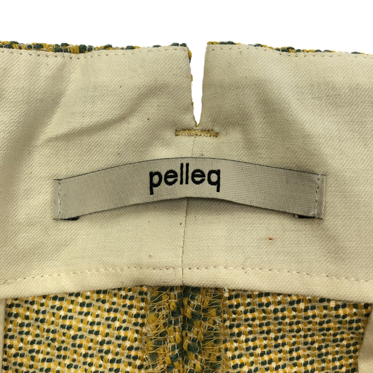 pelleq ペレック PT0504-AW22 イエロー×グリーン ハイウエストツイードストレートトラウザーズ ボトムス