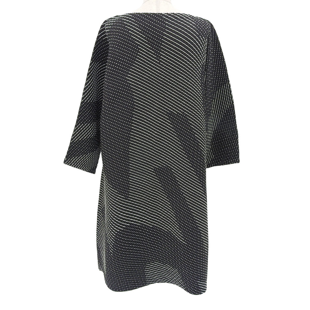 ISSEY MIYAKE イッセイミヤケ 美品 ウール混 総柄 ステッチ プリーツ ワンピース レディース ブラック 2 IM03FT127 ワンピース 2