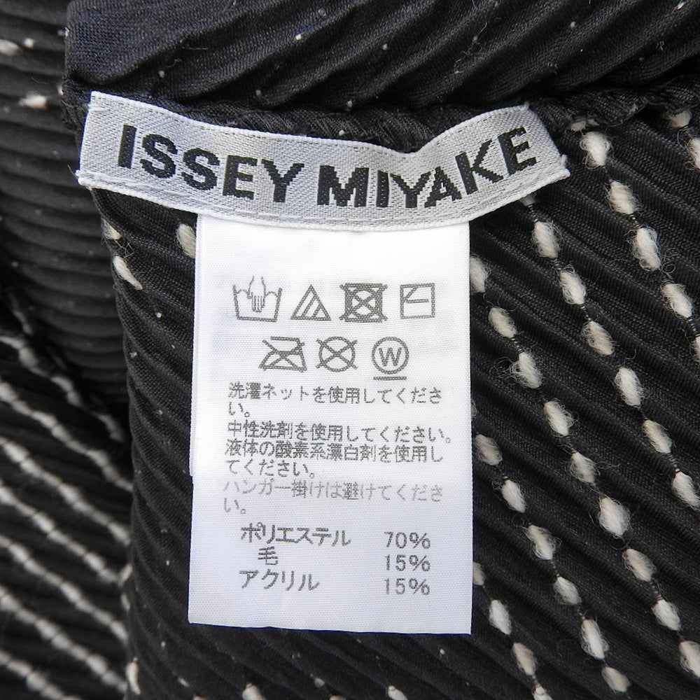 ISSEY MIYAKE イッセイミヤケ 美品 ウール混 総柄 ステッチ プリーツ ワンピース レディース ブラック 2 IM03FT127 ワンピース 2