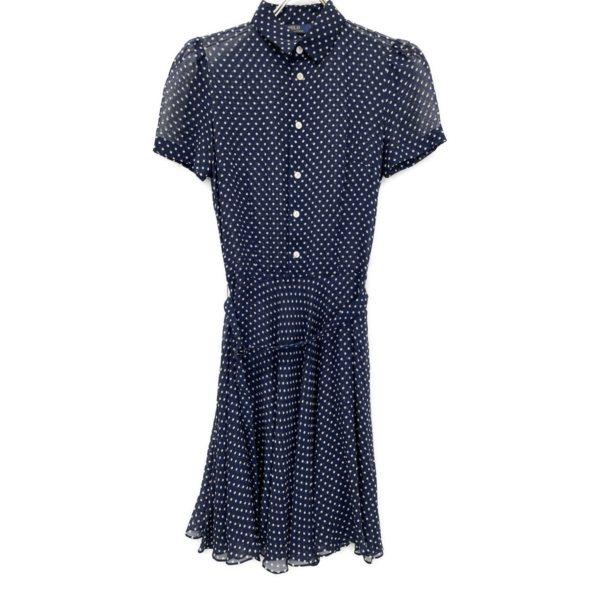 POLO RALPH LAUREN 211591110001 Navy Dot 100% Silk Short Sleeve Dress Dress 2 Ladies