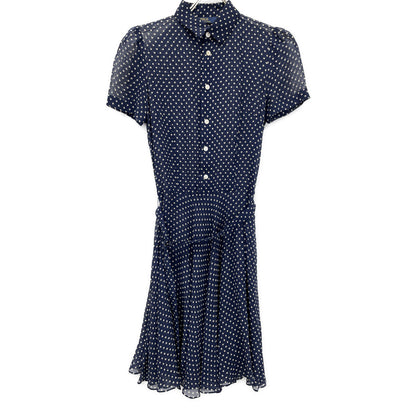 POLO RALPH LAUREN 211591110001 Navy Dot 100% Silk Short Sleeve Dress Dress 2 Ladies
