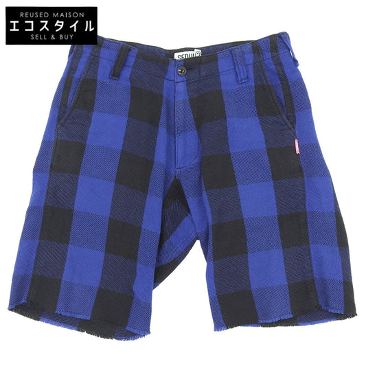 Excellent Condition Cotton Check Half Pants Bottoms Men's Blue x Black S Bottoms S Men's