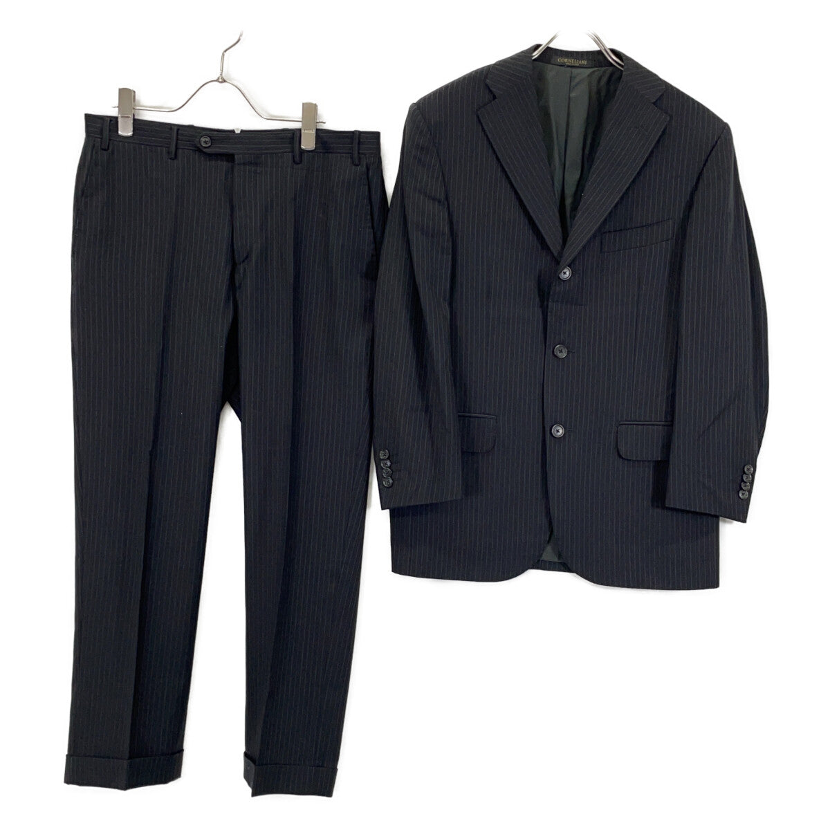 Black Wool Striped Suit Set Up 46 Men's