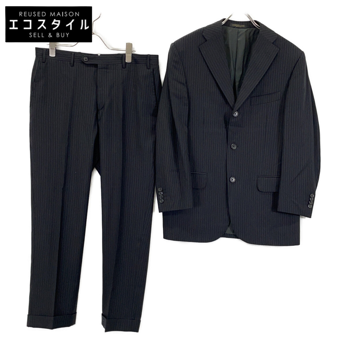 Black Wool Striped Suit Set Up 46 Men's