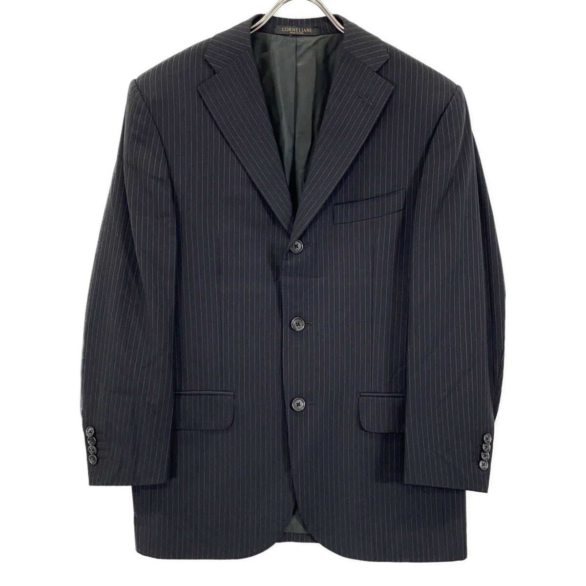 Black Wool Striped Suit Set Up 46 Men's