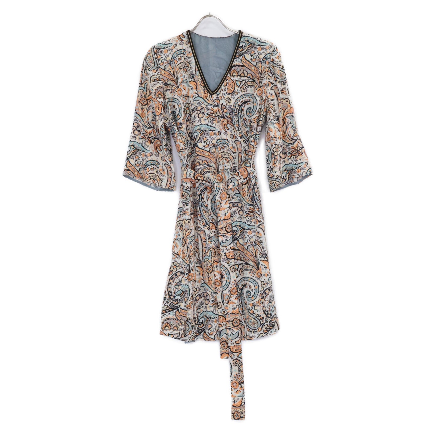 [Excellent Condition / Domestic Authentic] 192-17801-5013 Paisley Print V-Neck Dress with Belt *No size indicated. Ladies