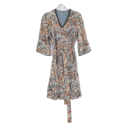[Excellent Condition / Domestic Authentic] 192-17801-5013 Paisley Print V-Neck Dress with Belt *No size indicated. Ladies
