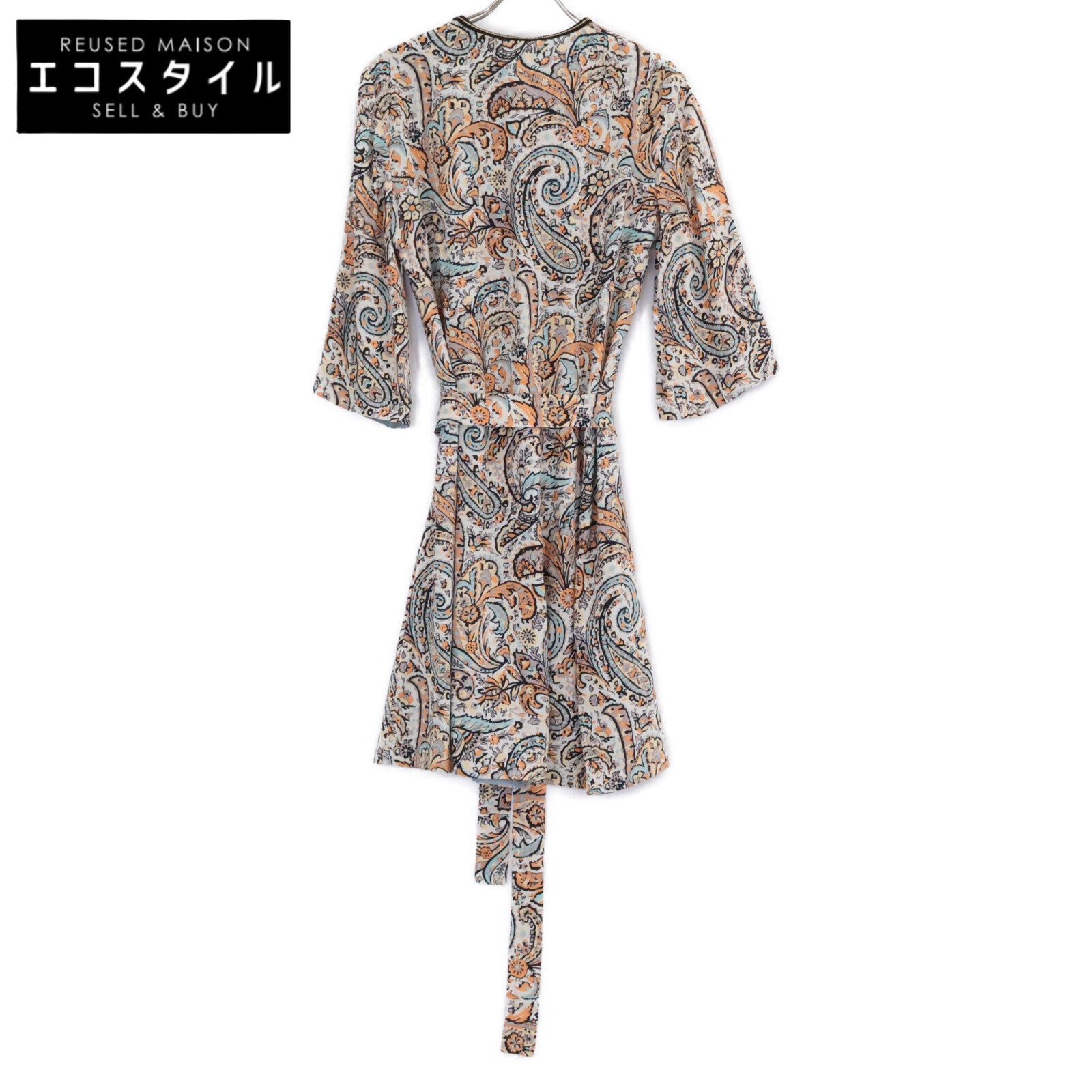 [Excellent Condition / Domestic Authentic] 192-17801-5013 Paisley Print V-Neck Dress with Belt *No size indicated. Ladies
