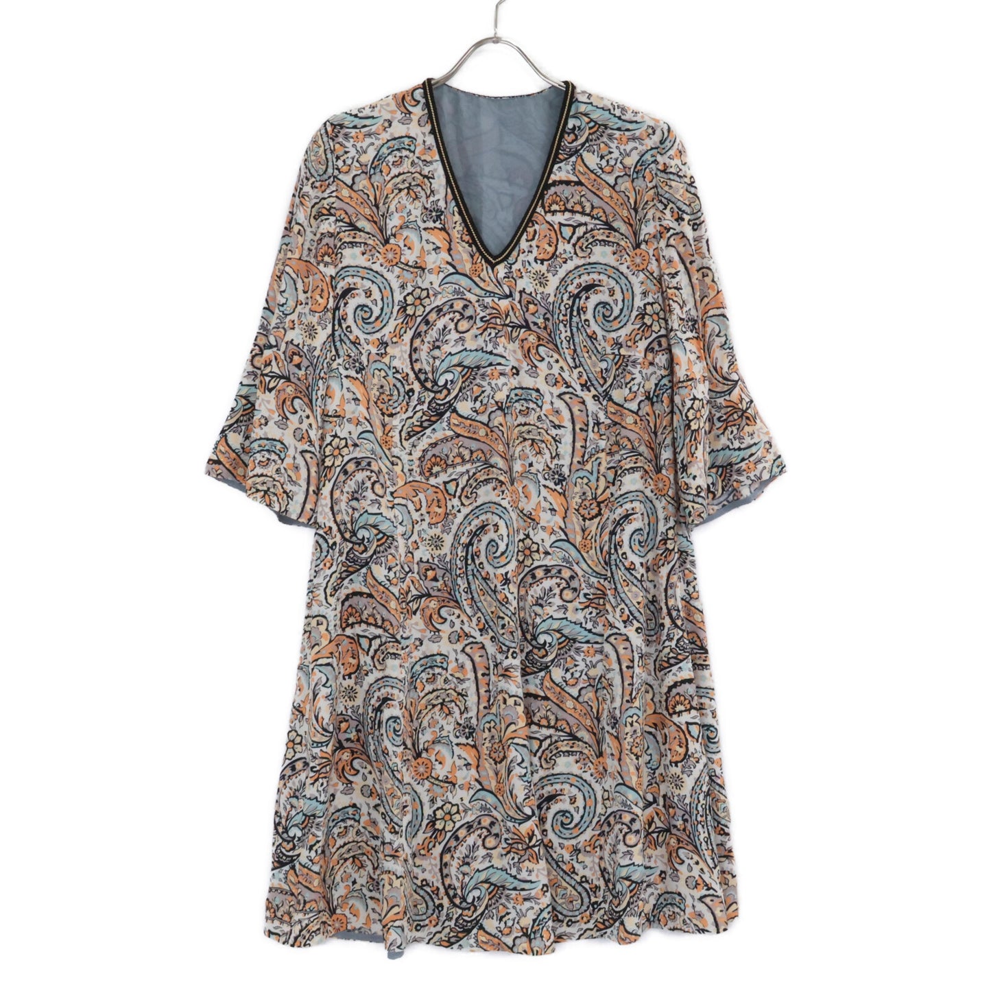 [Excellent Condition / Domestic Authentic] 192-17801-5013 Paisley Print V-Neck Dress with Belt *No size indicated. Ladies
