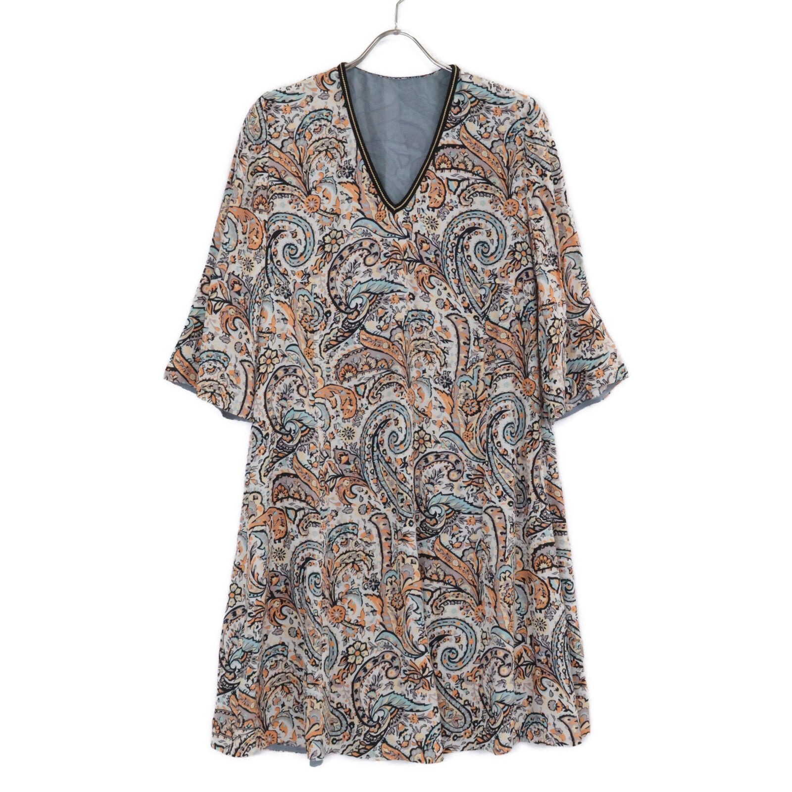 [Excellent Condition / Domestic Authentic] 192-17801-5013 Paisley Print V-Neck Dress with Belt *No size indicated. Ladies