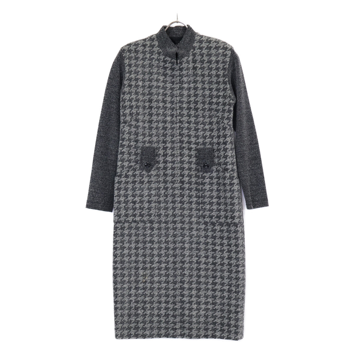 Grey P09301 Silk Wool Houndstooth Jacquard Knit One-Piece Dress 7 (Women's)