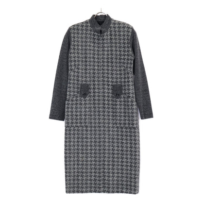 Grey P09301 Silk Wool Houndstooth Jacquard Knit One-Piece Dress 7 (Women's)