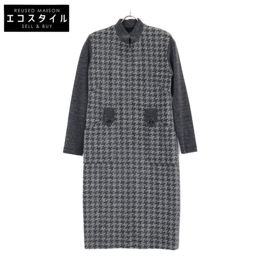 Grey P09301 Silk Wool Houndstooth Jacquard Knit One-Piece Dress 7 (Women's)