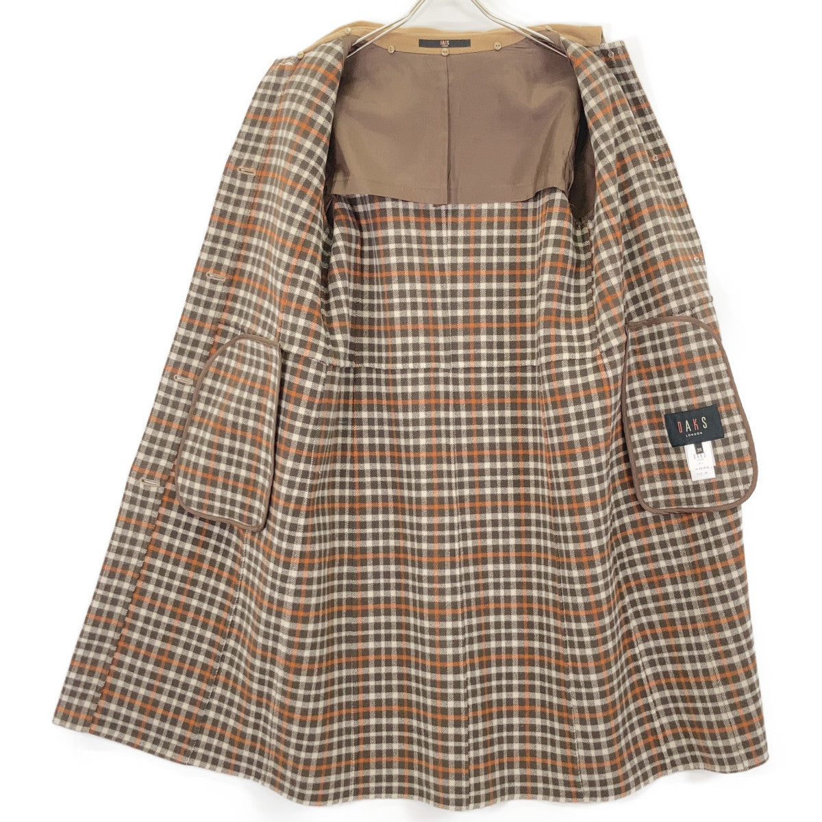 【美品】10-881818 羊毛 格子内衬 单排扣 大衣 38 女士