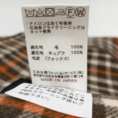 【美品】10-881818 羊毛 格子内衬 单排扣 大衣 38 女士