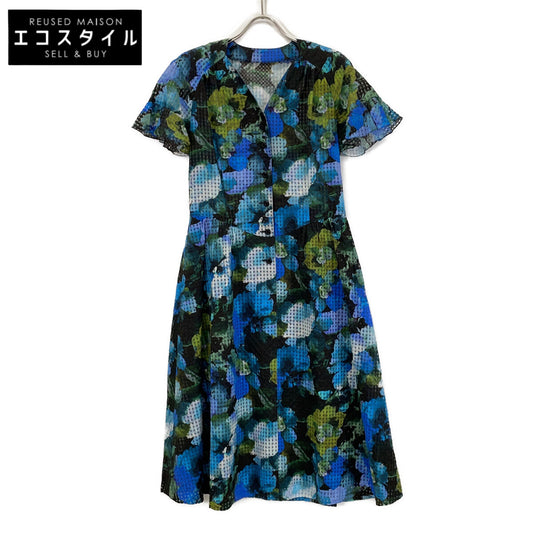 jun ashida Jun Ashida Blue P09231 Cotton Blend Check x Floral Dress Dress