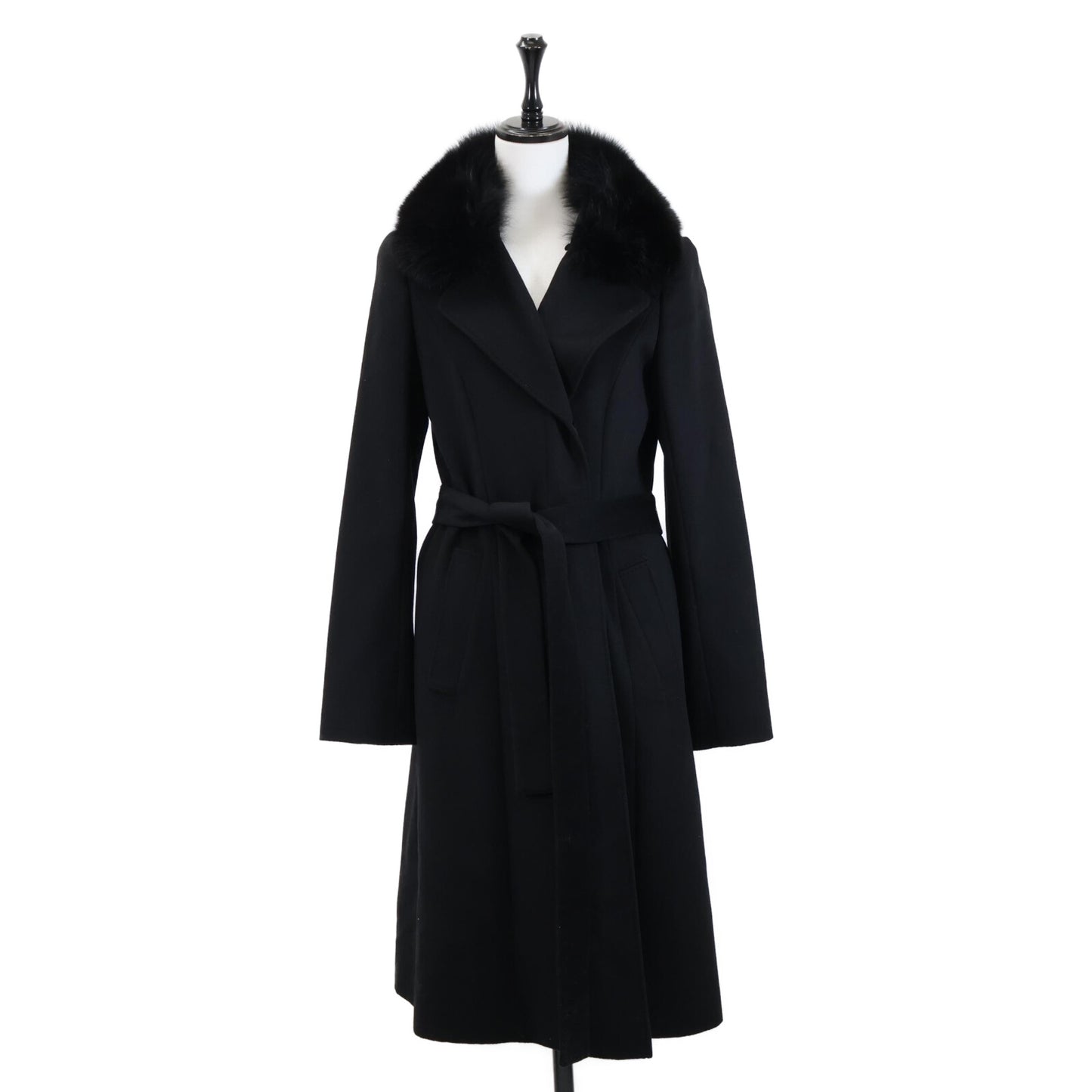 TRUSSARDI トラサルディ フォックスファーカラー/ベルト付 カシミヤ ロング コート