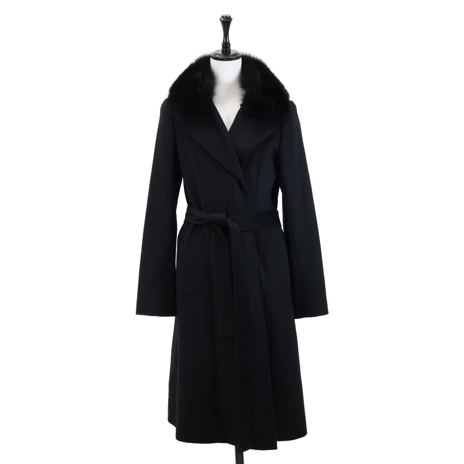 TRUSSARDI トラサルディ フォックスファーカラー/ベルト付 カシミヤ ロング コート