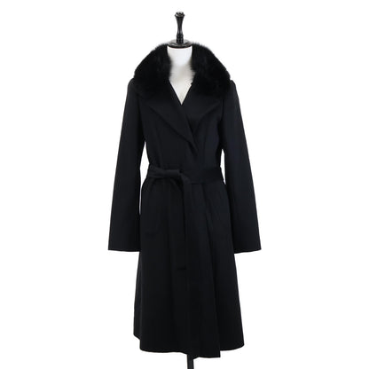 TRUSSARDI トラサルディ フォックスファーカラー/ベルト付 カシミヤ ロング コート