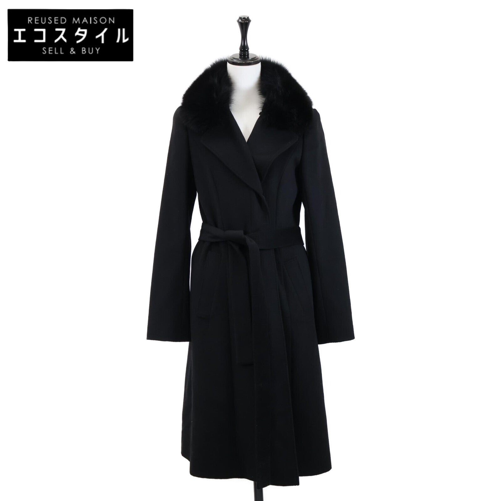 TRUSSARDI トラサルディ フォックスファーカラー/ベルト付 カシミヤ ロング コート