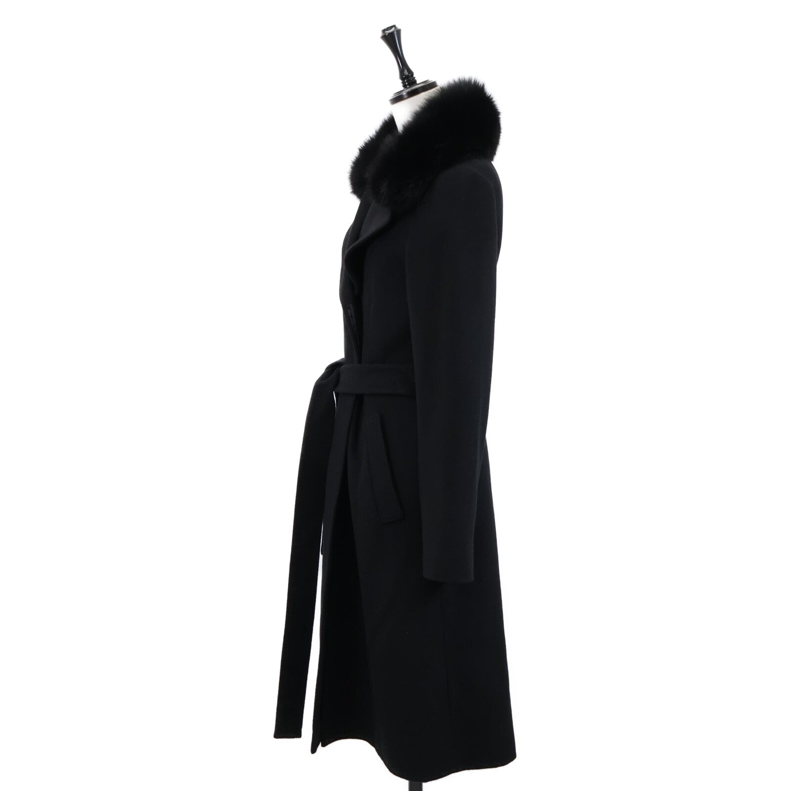 TRUSSARDI トラサルディ フォックスファーカラー/ベルト付 カシミヤ ロング コート