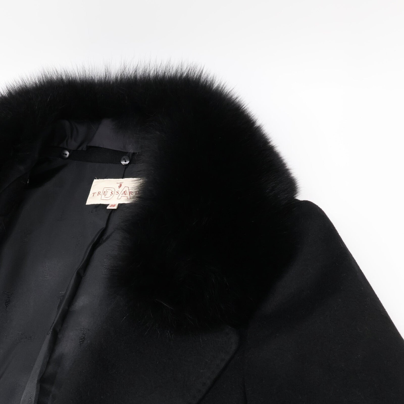 TRUSSARDI トラサルディ フォックスファーカラー/ベルト付 カシミヤ ロング コート
