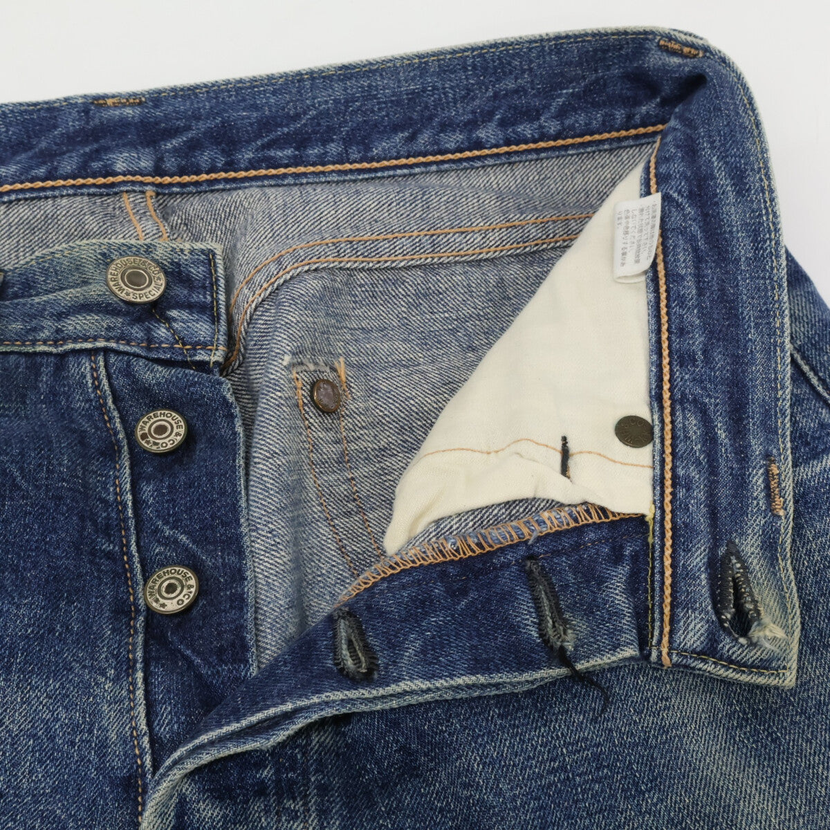 WAREHOUSE 1001XX Buffalo Patch Distressed Button Fly Denim Pants Bottoms