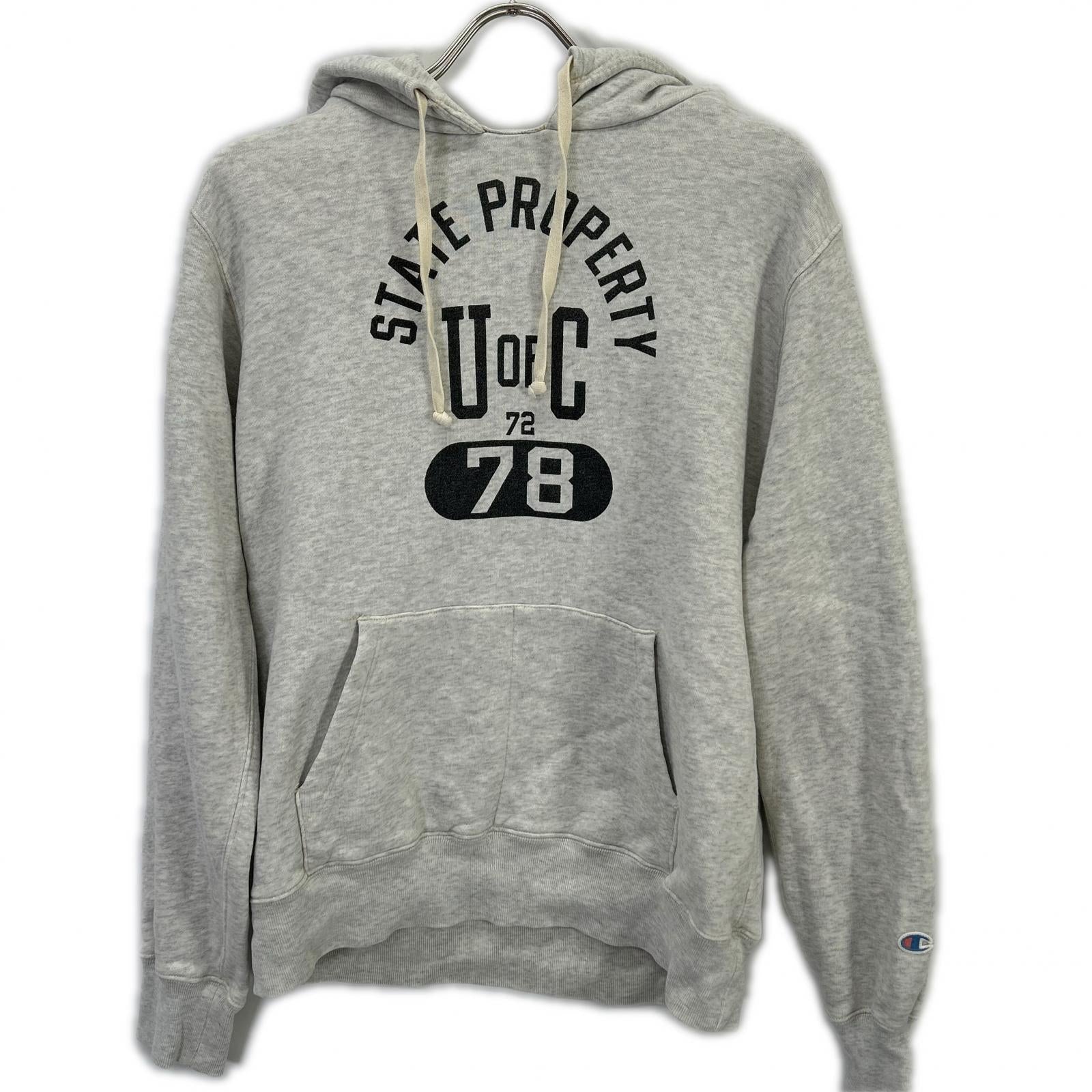 Champion チャンピオン グレー 復刻ランタグ カレッジロゴ 後付けフード パーカー トップス