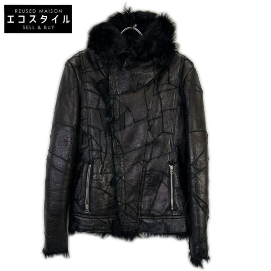 TORNADO MART Black TLE-4505 Logo Embossed Toscana Mouton Rider's Jacket LL Men's