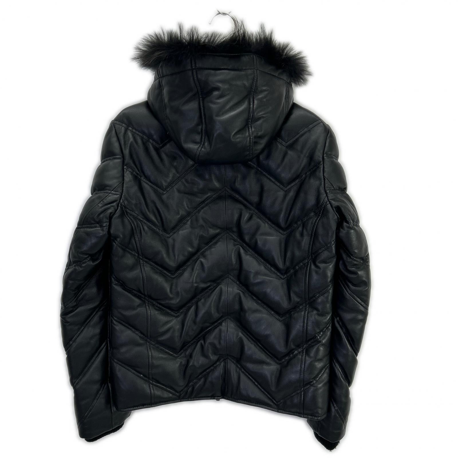 PHILIPP PLEIN フィリッププレイン ブラック ラムレザー フーディ ダウンジャケット ジャケット