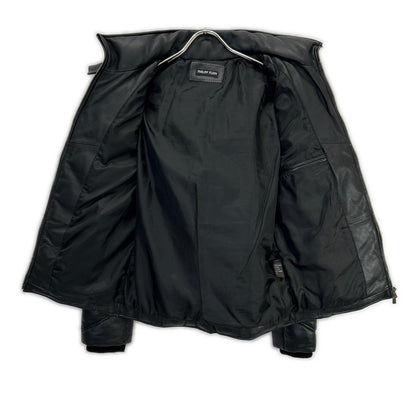 Black Lamb Leather Hooded Down Jacket 48 Men's