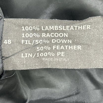 Black Lamb Leather Hooded Down Jacket 48 Men's