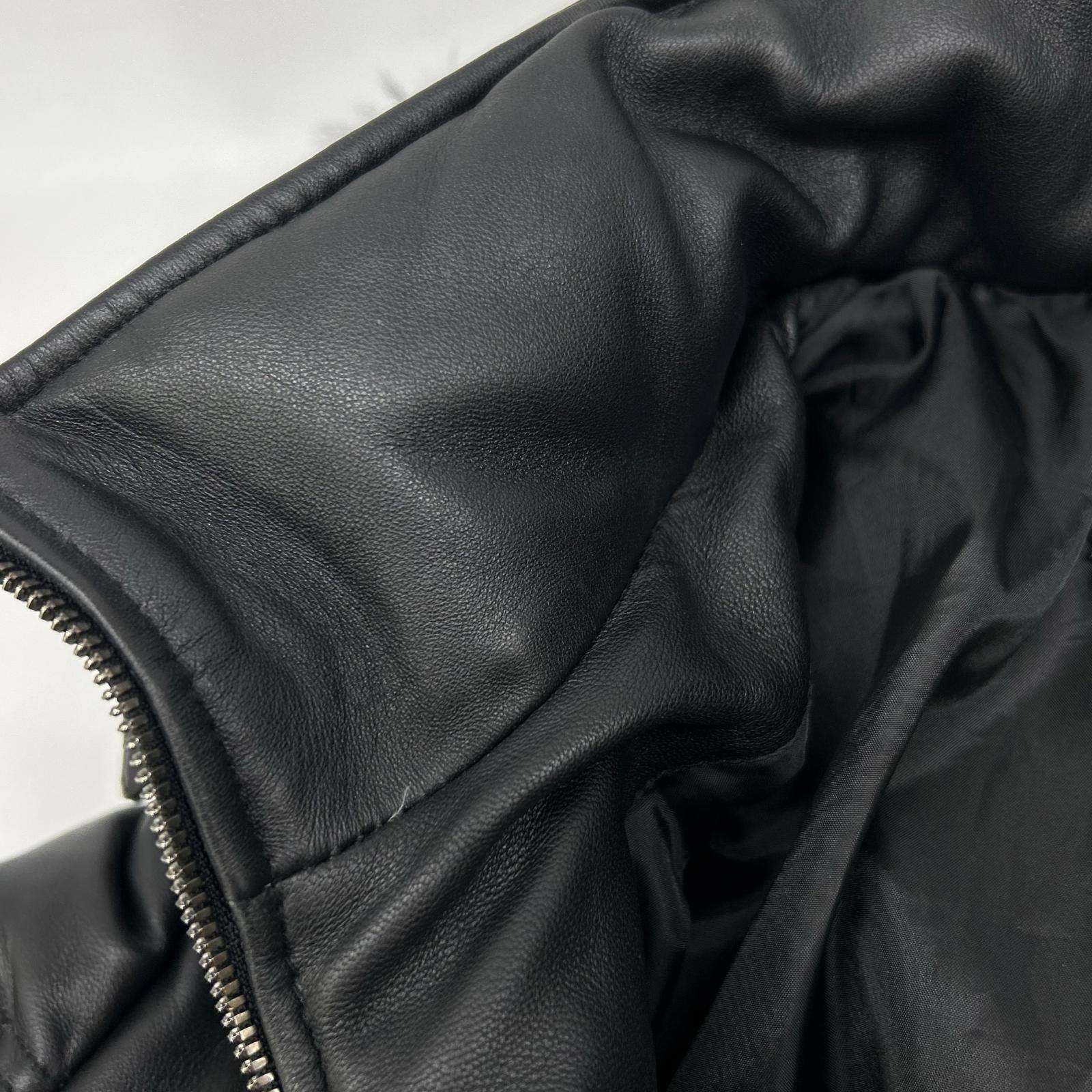 PHILIPP PLEIN フィリッププレイン ブラック ラムレザー フーディ ダウンジャケット ジャケット