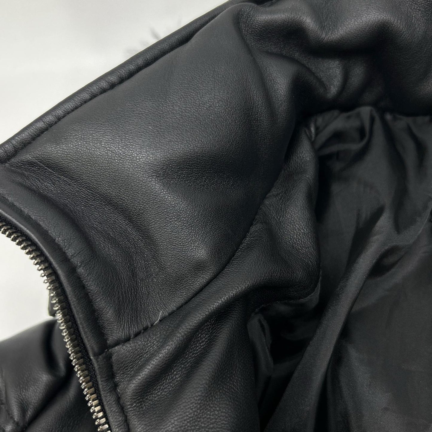 Black Lamb Leather Hooded Down Jacket 48 Men's