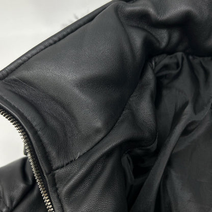 Black Lamb Leather Hooded Down Jacket 48 Men's