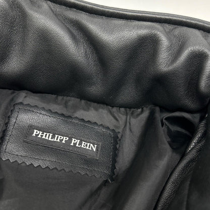 Black Lamb Leather Hooded Down Jacket 48 Men's