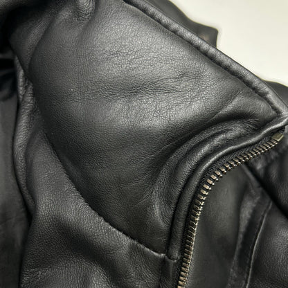 Black Lamb Leather Hooded Down Jacket 48 Men's