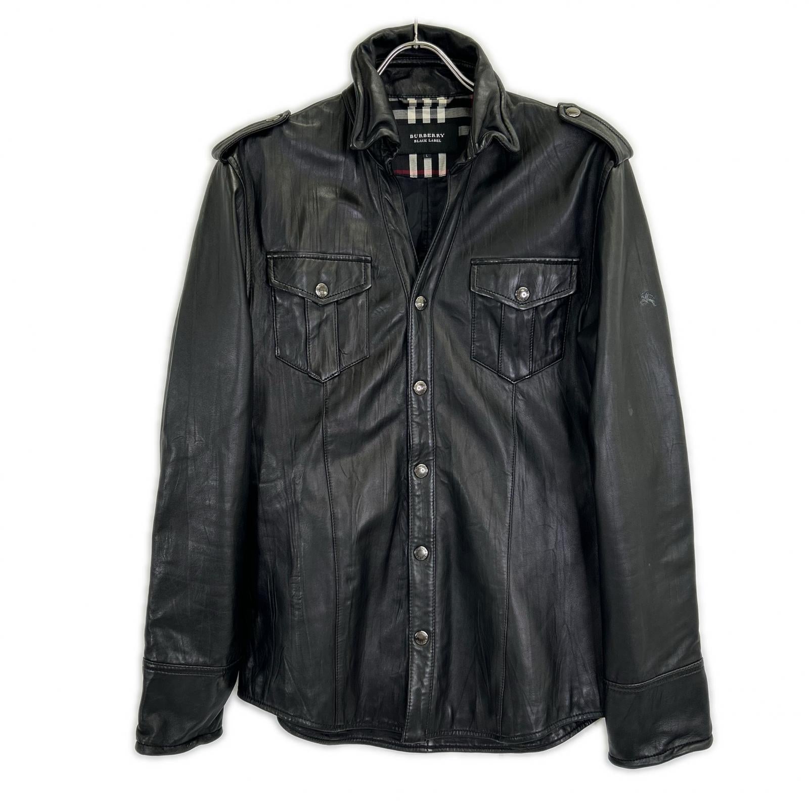 BURBERRY BLACK LABEL 巴宝莉黑标 黑色 BMP81-802-09 羊皮革 夹克 L 男士