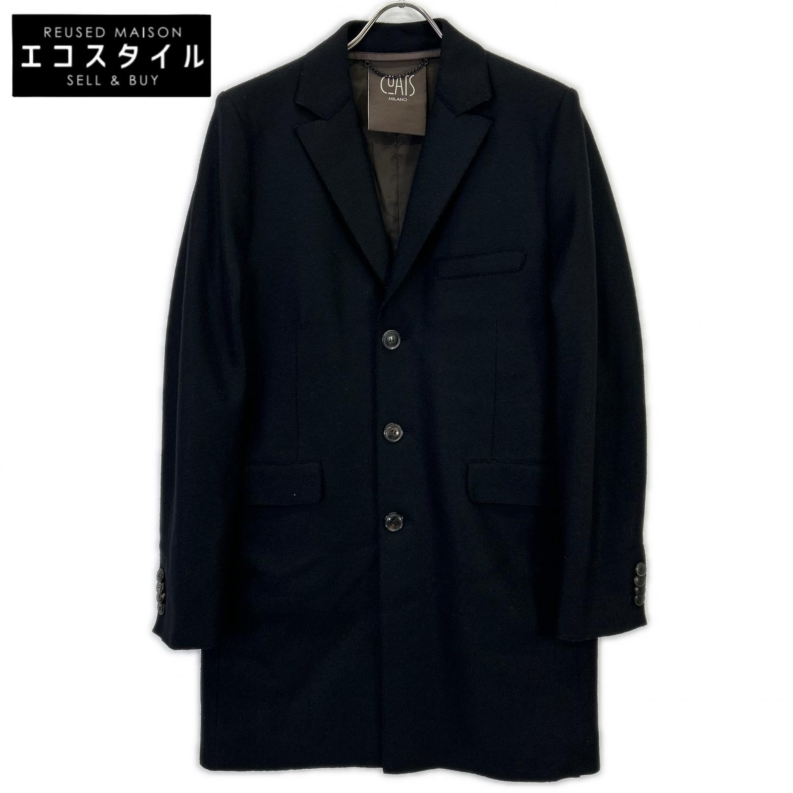 COATS MILANO Black Wool Long Coat Coat 46 Men's