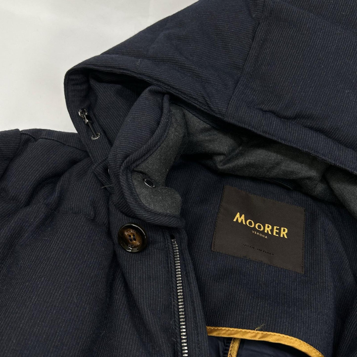 MOORER ムーレー ネイビー ウール ORIONE フード付 ダウジャケット コート