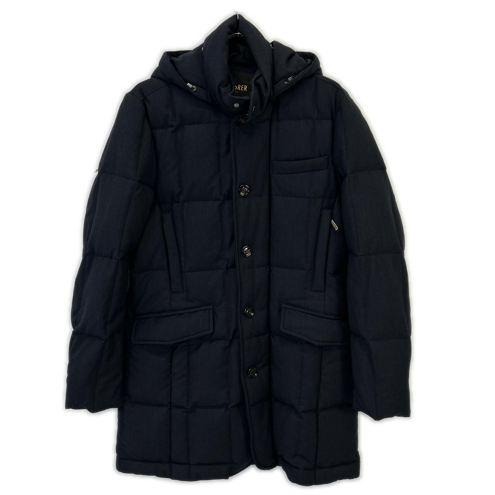 MOORER ムーレー ネイビー ウール ORIONE フード付 ダウジャケット コート