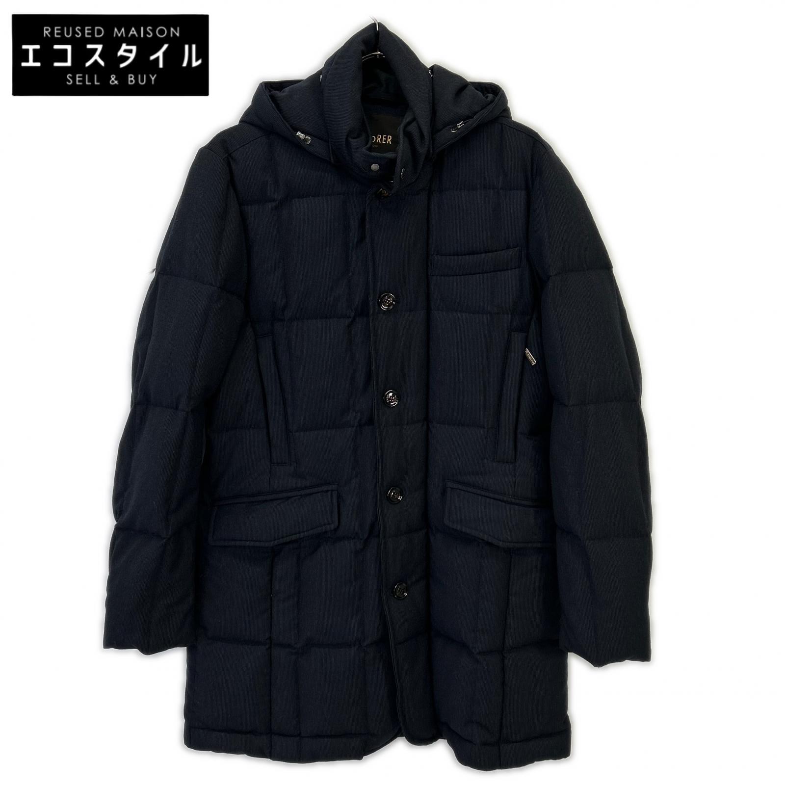 MOORER ムーレー ネイビー ウール ORIONE フード付 ダウジャケット コート