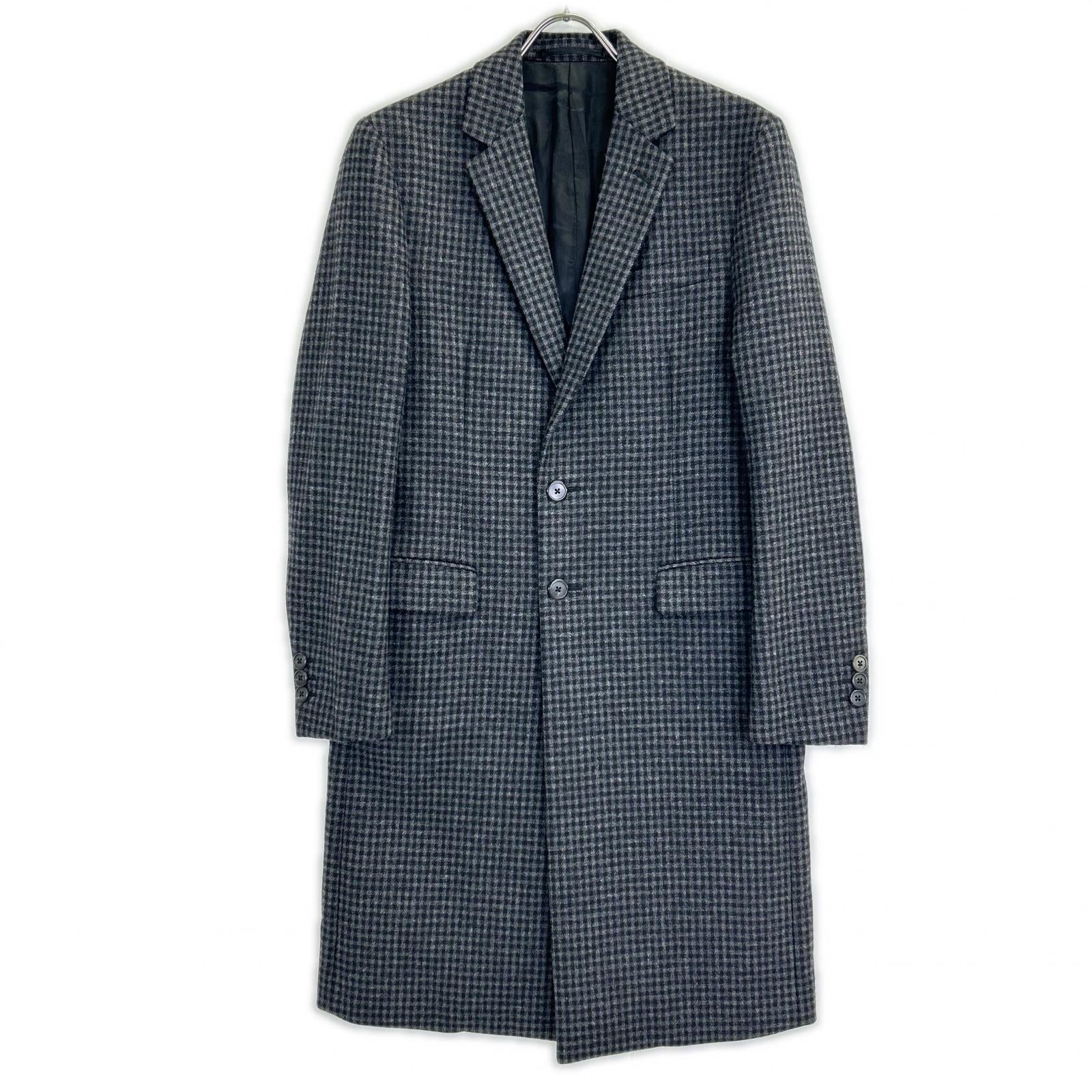 PRADA プラダ ブラック UC371D  16AW カシミヤ混 チェック チェスターフィールドコート 46R PRADA プラダ ブラック UC371D 16AW カシミヤ混 チェック チェスター