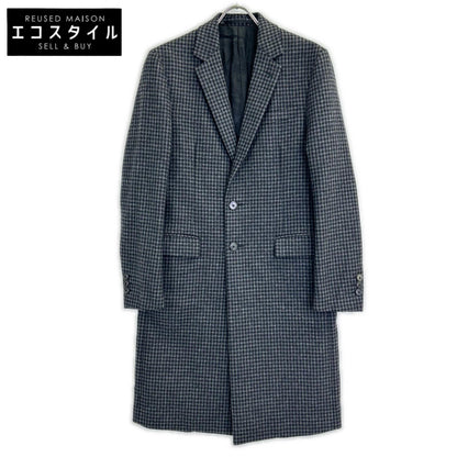 PRADA プラダ ブラック UC371D 16AW カシミヤ混 チェック チェスターフィールドコート コート