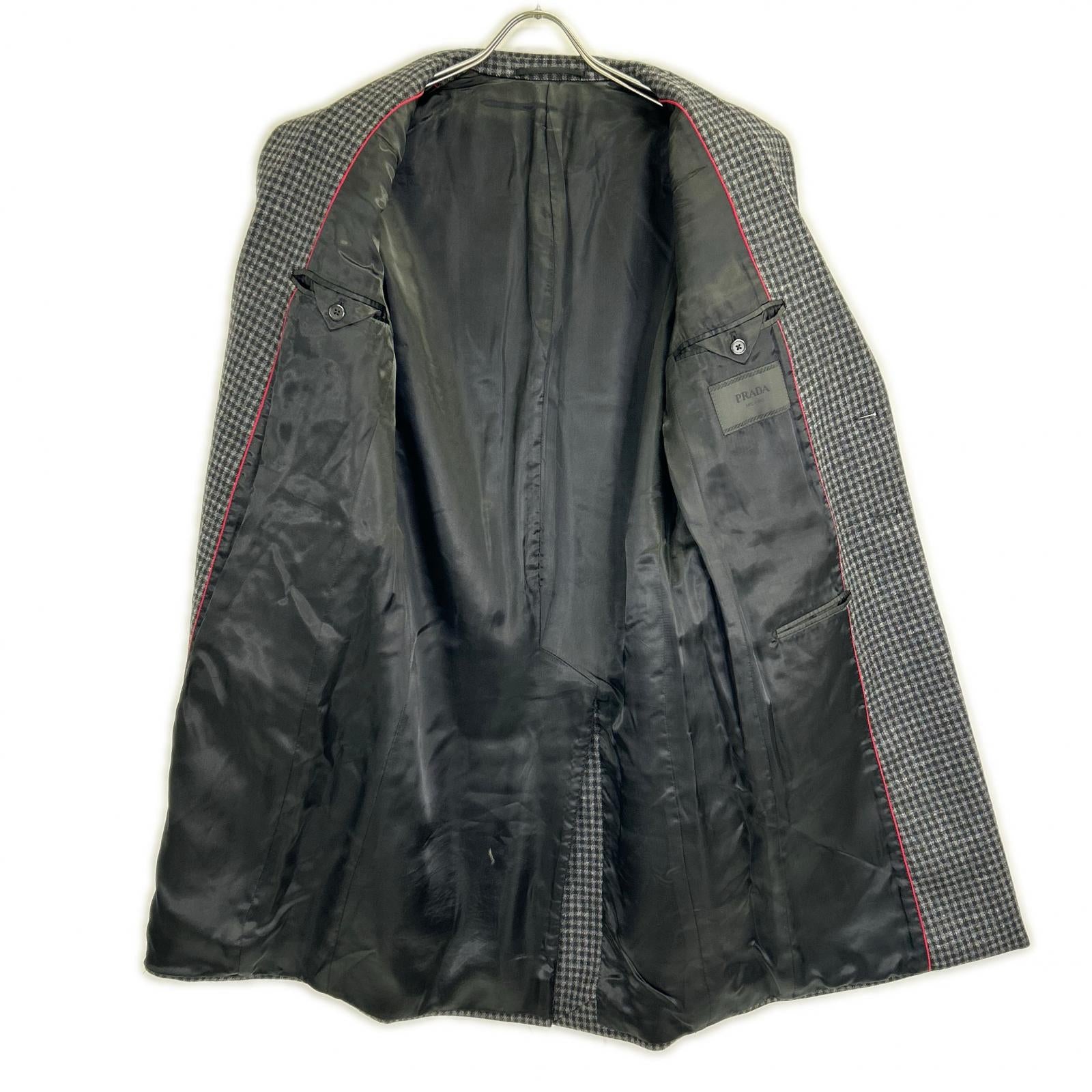 PRADA プラダ ブラック UC371D  16AW カシミヤ混 チェック チェスターフィールドコート 46R PRADA プラダ ブラック UC371D 16AW カシミヤ混 チェック チェスター